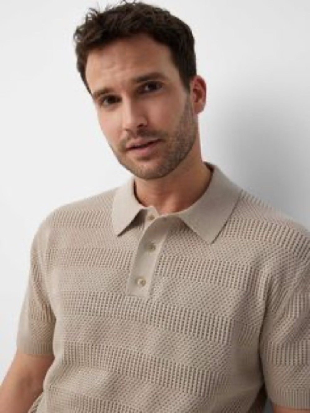 Le 30 Simons 100% cotton Men's Short-Sleeve Knit Polo Shirt - Beige